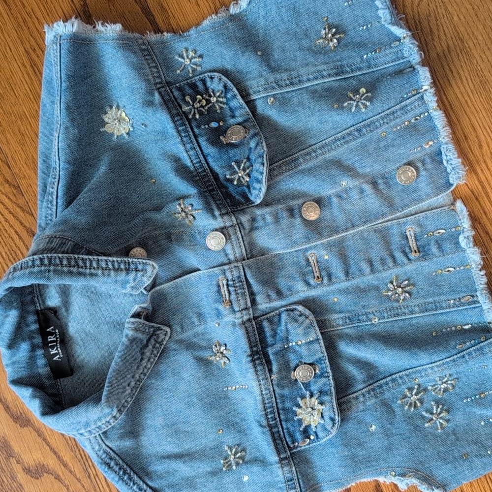 Akira - Y2K RHINESTONE MINI DENIM VEST - Picture 2 of 5